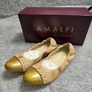 VTG NEW Amalfi by Rangoni Gold Cap Toe Camilla Leather Ballet‎ Flats Size 7.5M